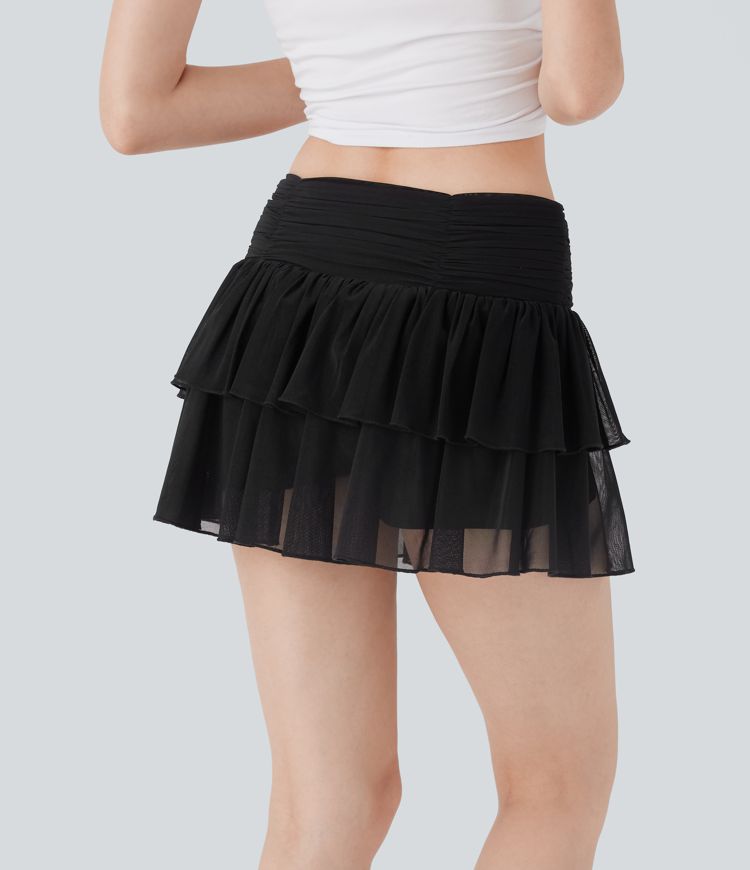 Falda casual mini micro de dos capas con bolsillo, altura media y transparente