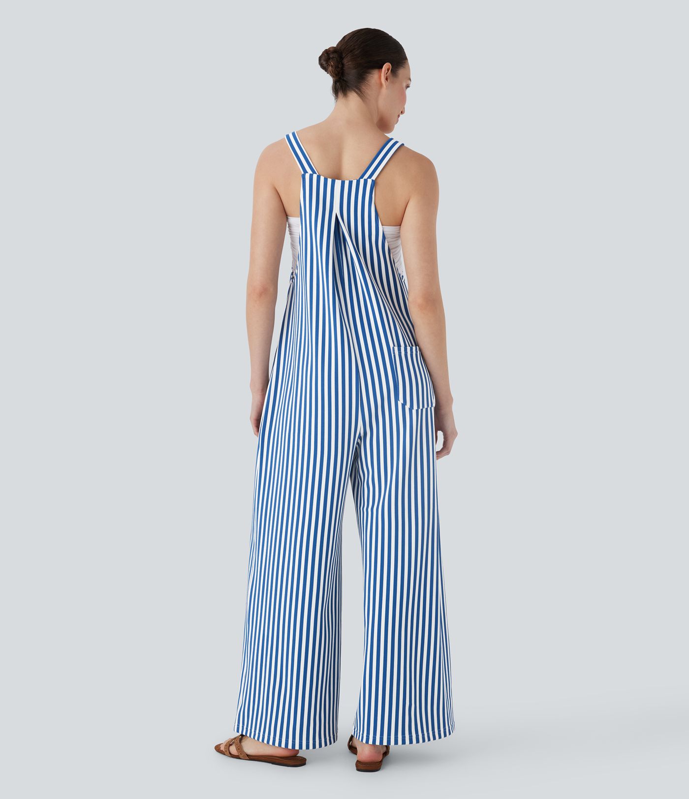 Pockets Stripe Waffle Overalls