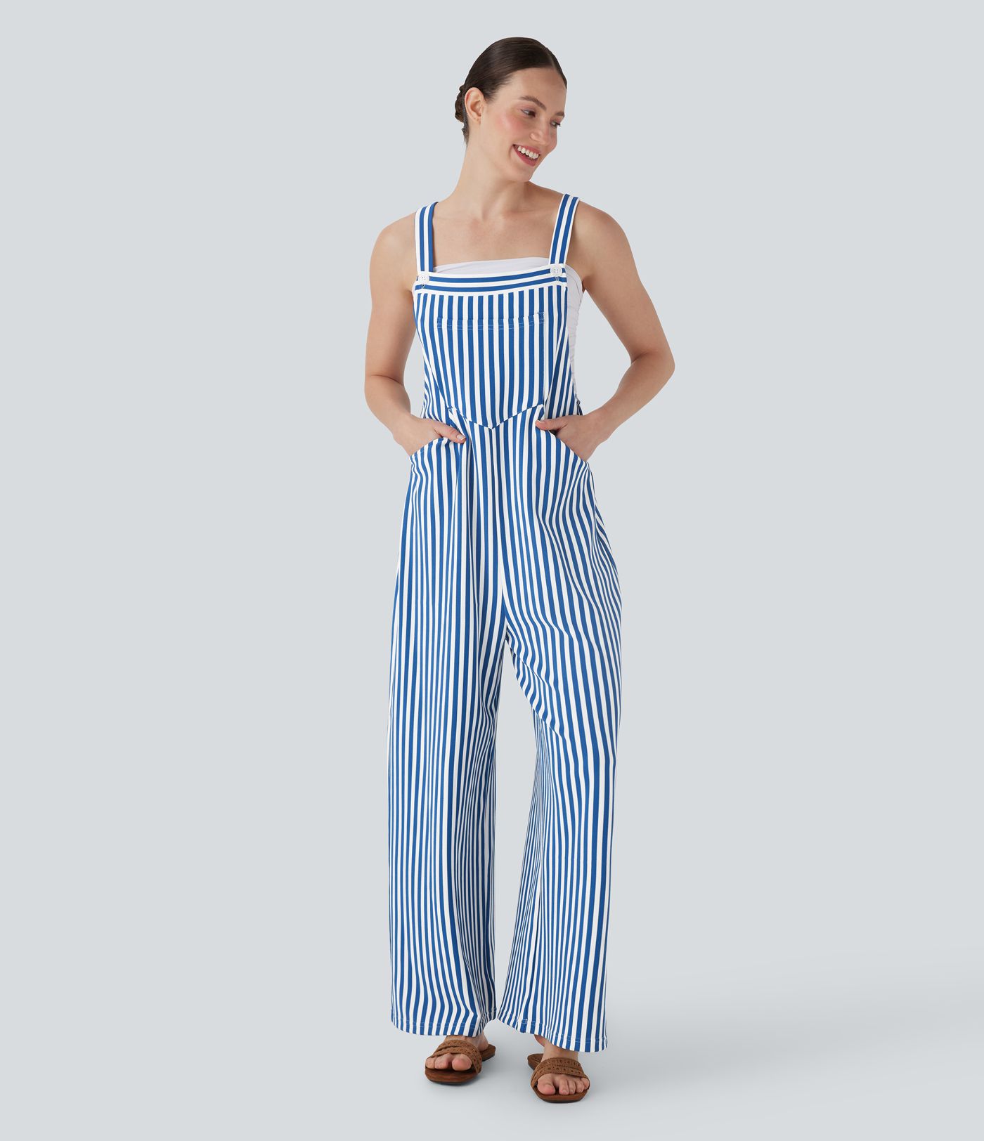 Pockets Stripe Waffle Overalls