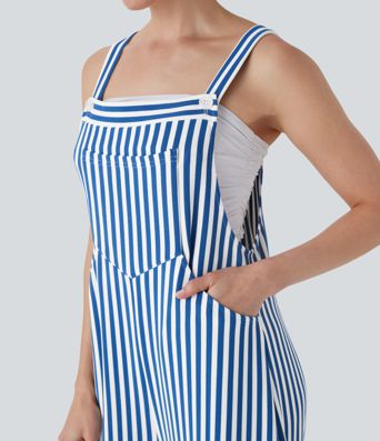 Pockets Stripe Waffle Overalls