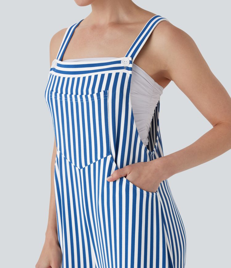 Pockets Stripe Waffle Overalls