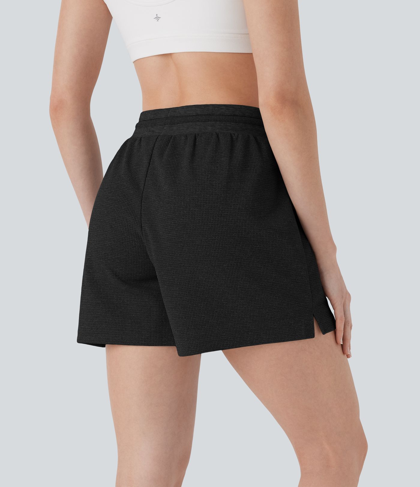 Hohe Taille Kordelzug Waffel Yoga Shorts mit Taschen Hohe Taille Kordelzug Waffel Yoga Shorts mit Taschen
