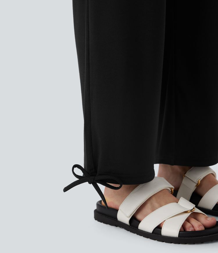 Crossover High Waisted Pocket Drawstring Casual Joggers