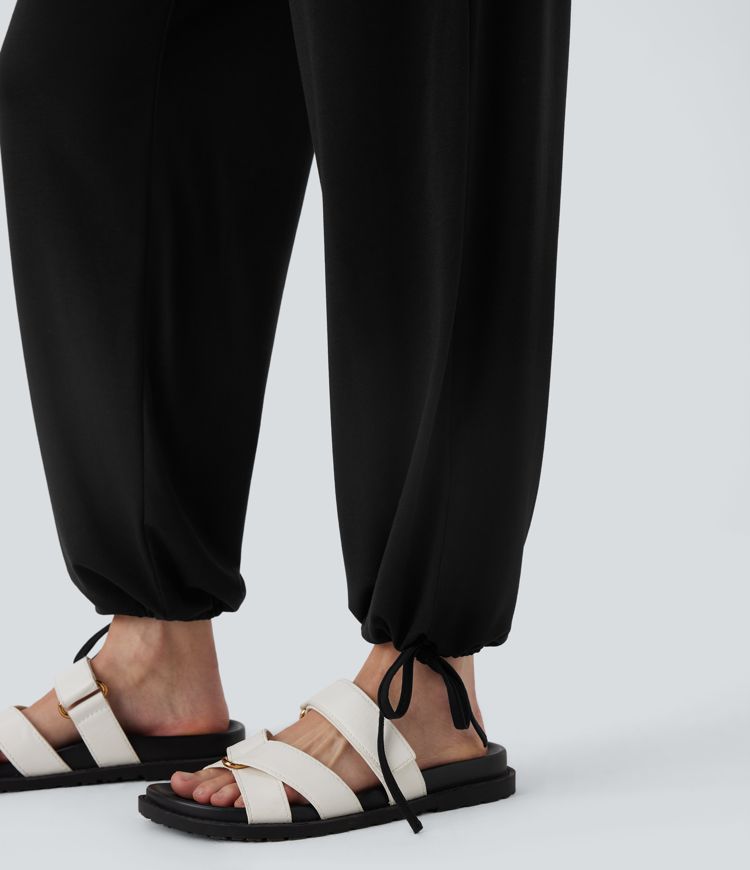 Crossover High Waisted Pocket Drawstring Casual Joggers