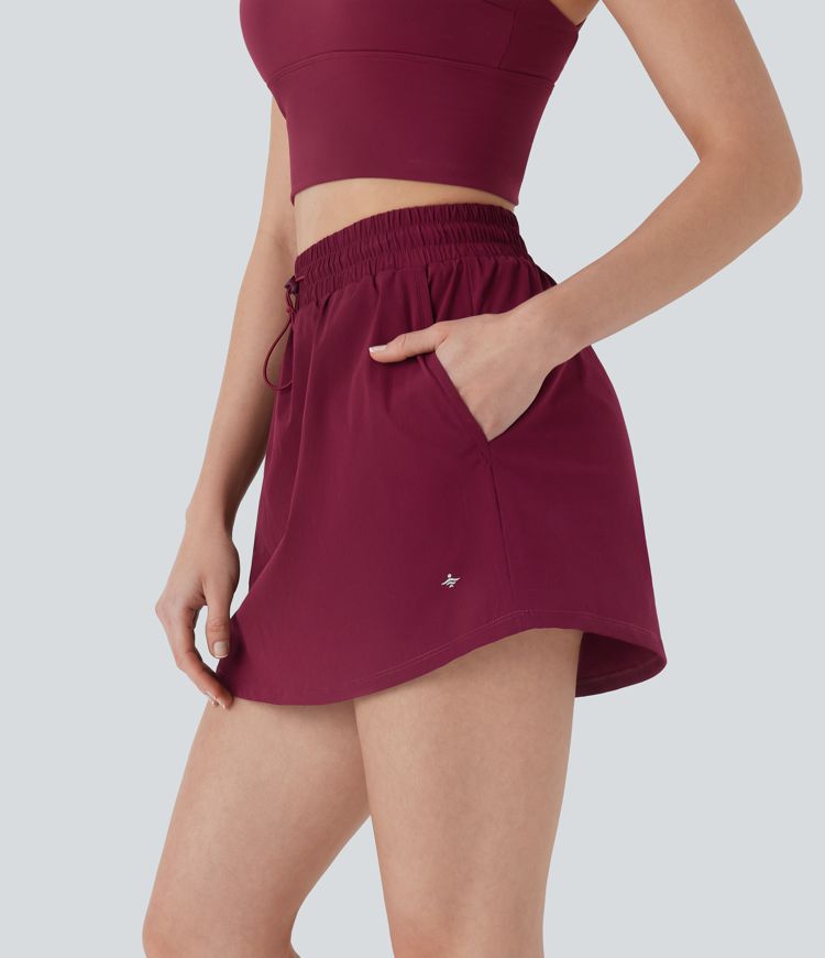 High Waisted Drawstring 2-in-1 A-Line Mini Yoga Skirt with Pockets