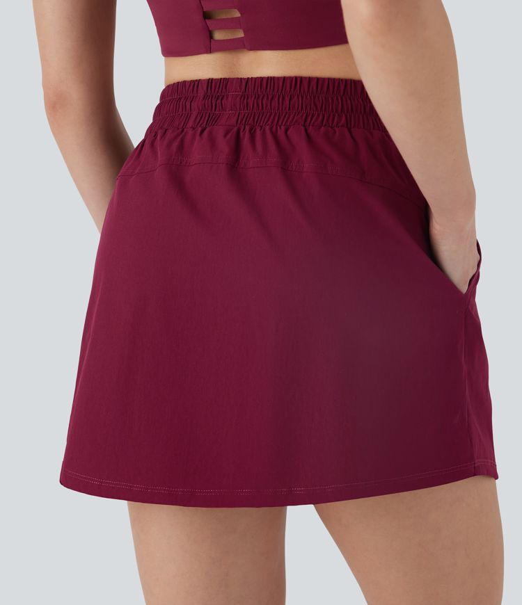 High Waisted Drawstring 2-in-1 A-Line Mini Yoga Skirt with Pockets