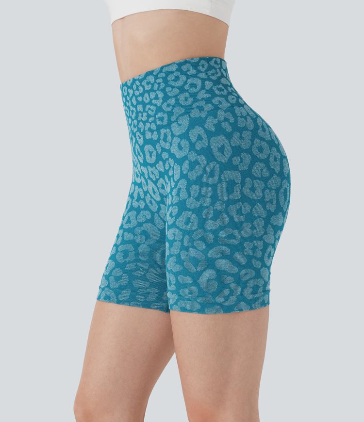 Seamless Flow High Waisted Leopard Yoga Biker Shorts 5''