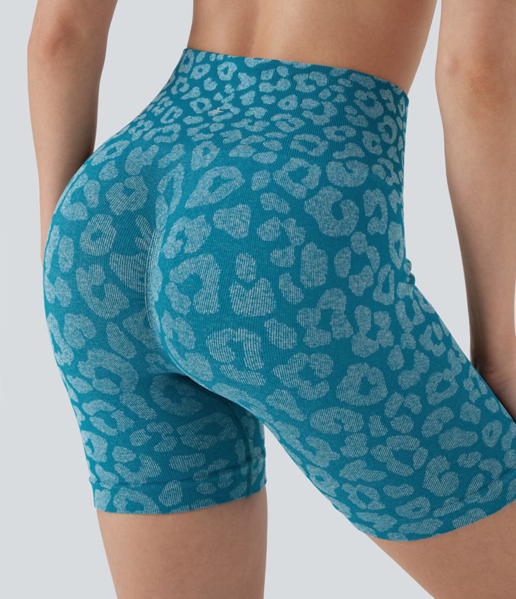 Seamless Flow High Waisted Leopard Yoga Biker Shorts 5''