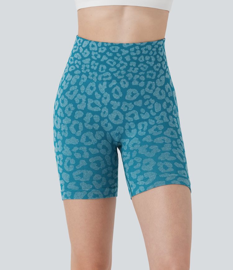Seamless Flow High Waisted Leopard Yoga Biker Shorts 5''