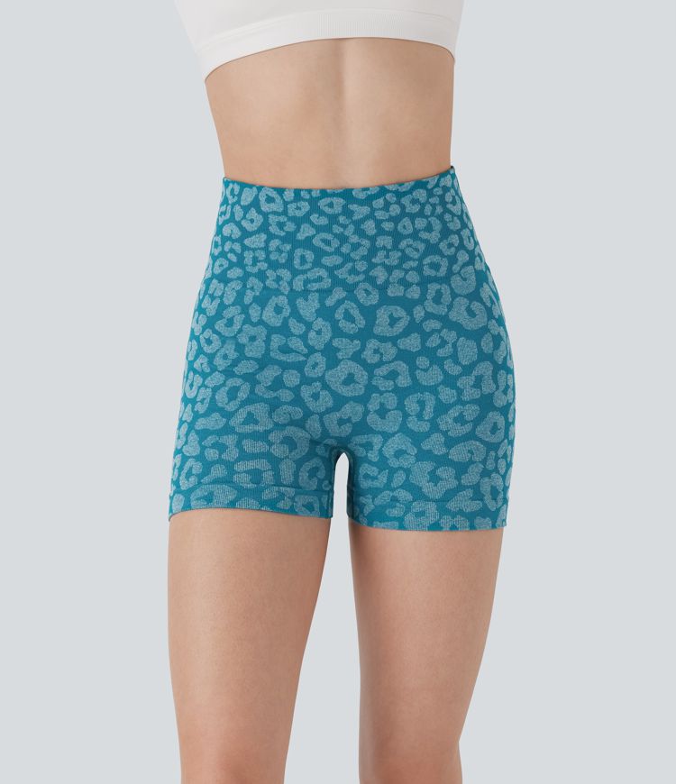 Short cycliste yoga 7,5 cm taille haute imprimé léopard sans couture OneForm Seamless Flow