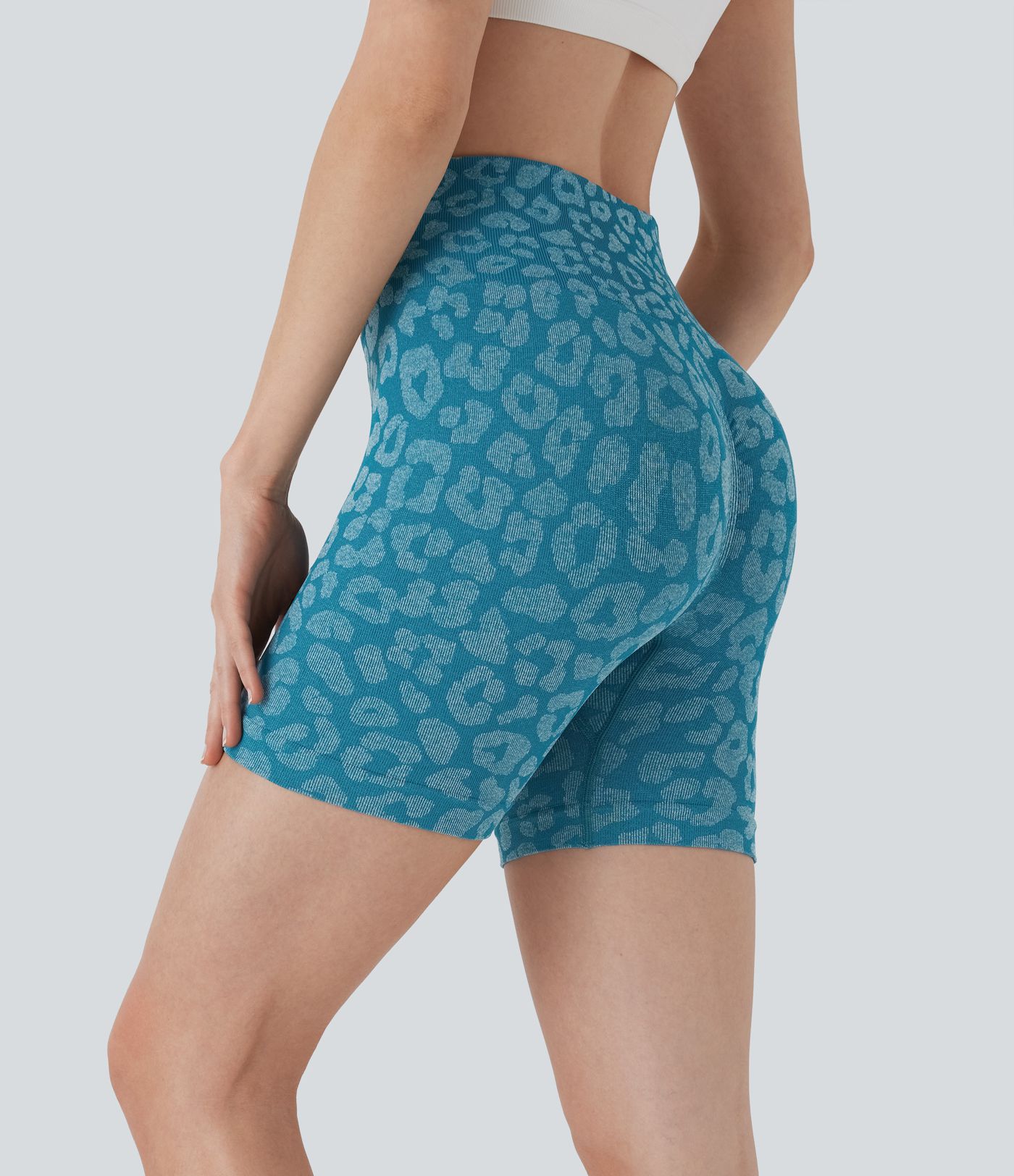 Short cycliste yoga 12,5 cm taille haute imprimé léopard sans couture OneForm Seamless Flow