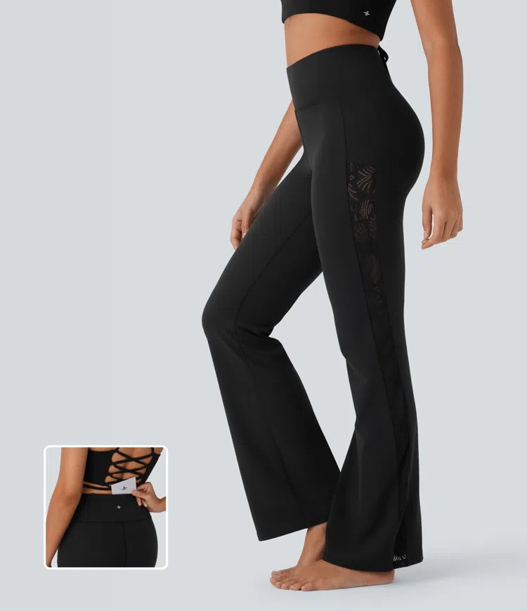 SoftlyZero™ High Waisted Contrast Lace Yoga Bootcut Leggings with Pocket-UPF50+