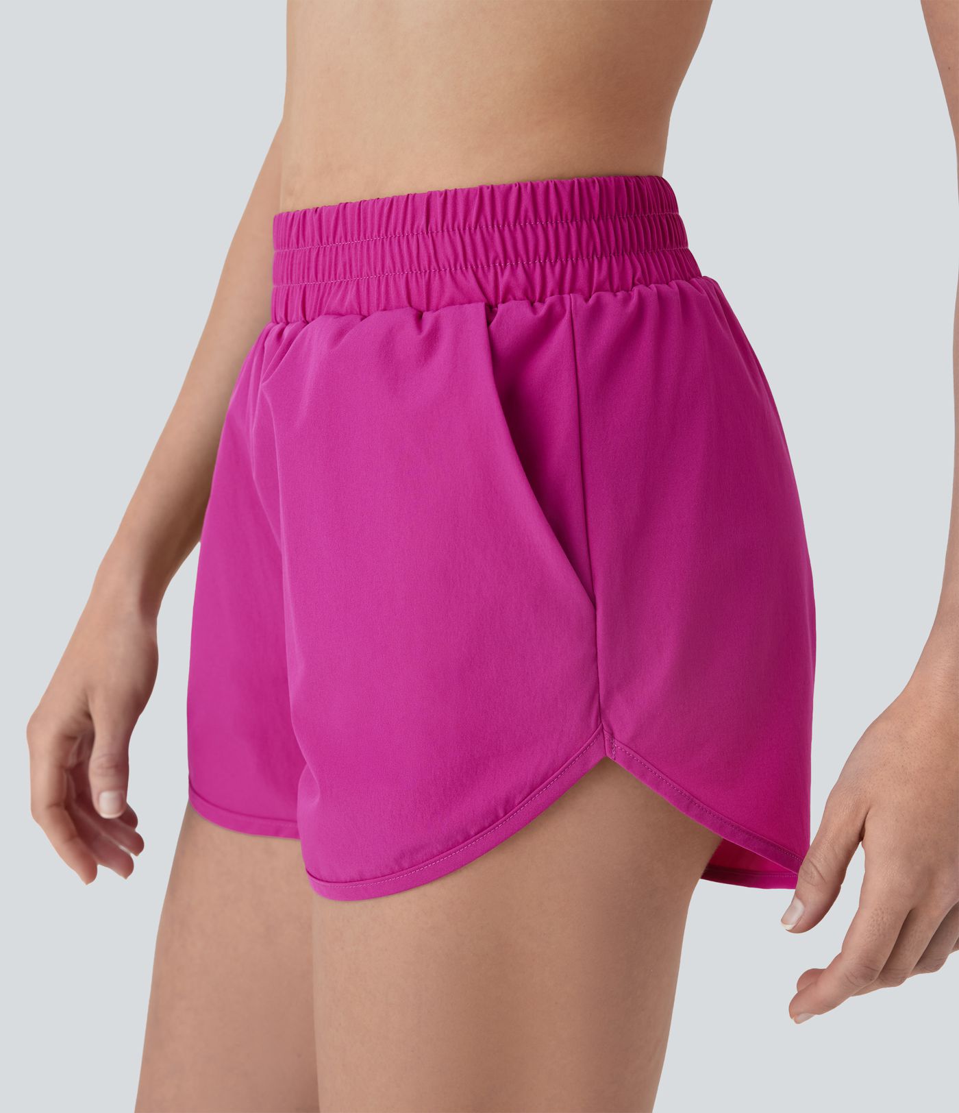 Mid Rise 2-in-1 Curved Hem Quick Dry Bikini Bottom Swimsuit with Pockets