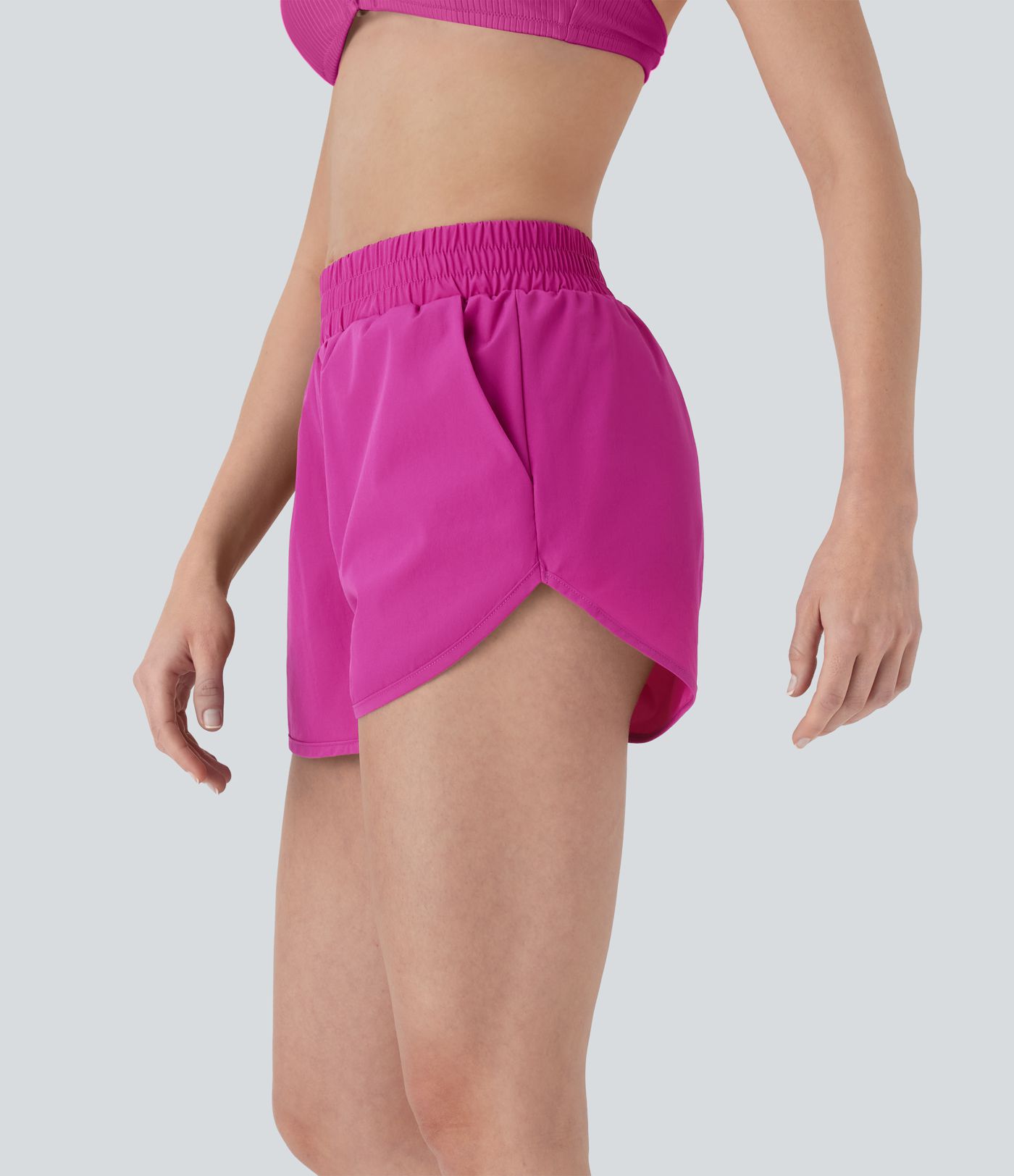 Mid Rise 2-in-1 Curved Hem Quick Dry Bikini Bottom Swimsuit with Pockets