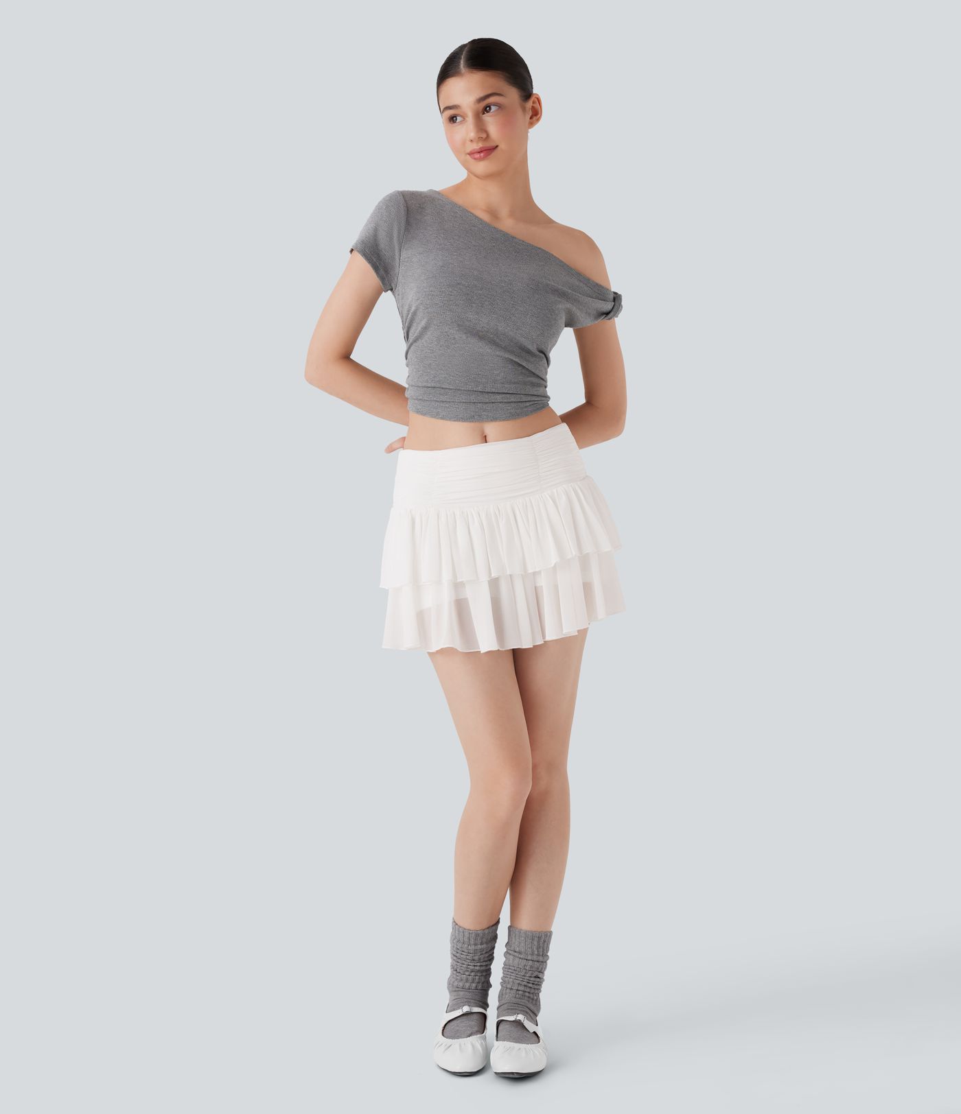 Mid Rise Sheer Layered 2-in-1 Micro Mini Casual Skirt with Pocket