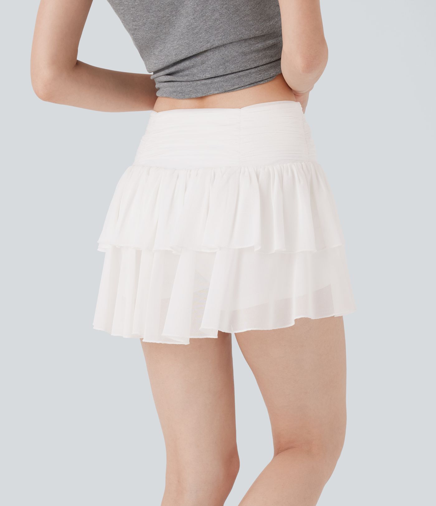 Mid Rise Sheer Layered 2-in-1 Micro Mini Casual Skirt with Pocket