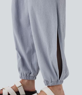 High Waisted Drawstring Split Casual Joggers with Pockets