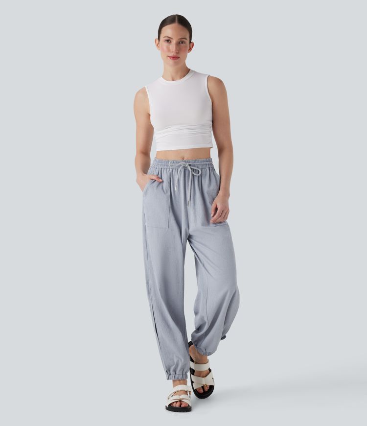 High Waisted Drawstring Casual Joggers with Pockets
