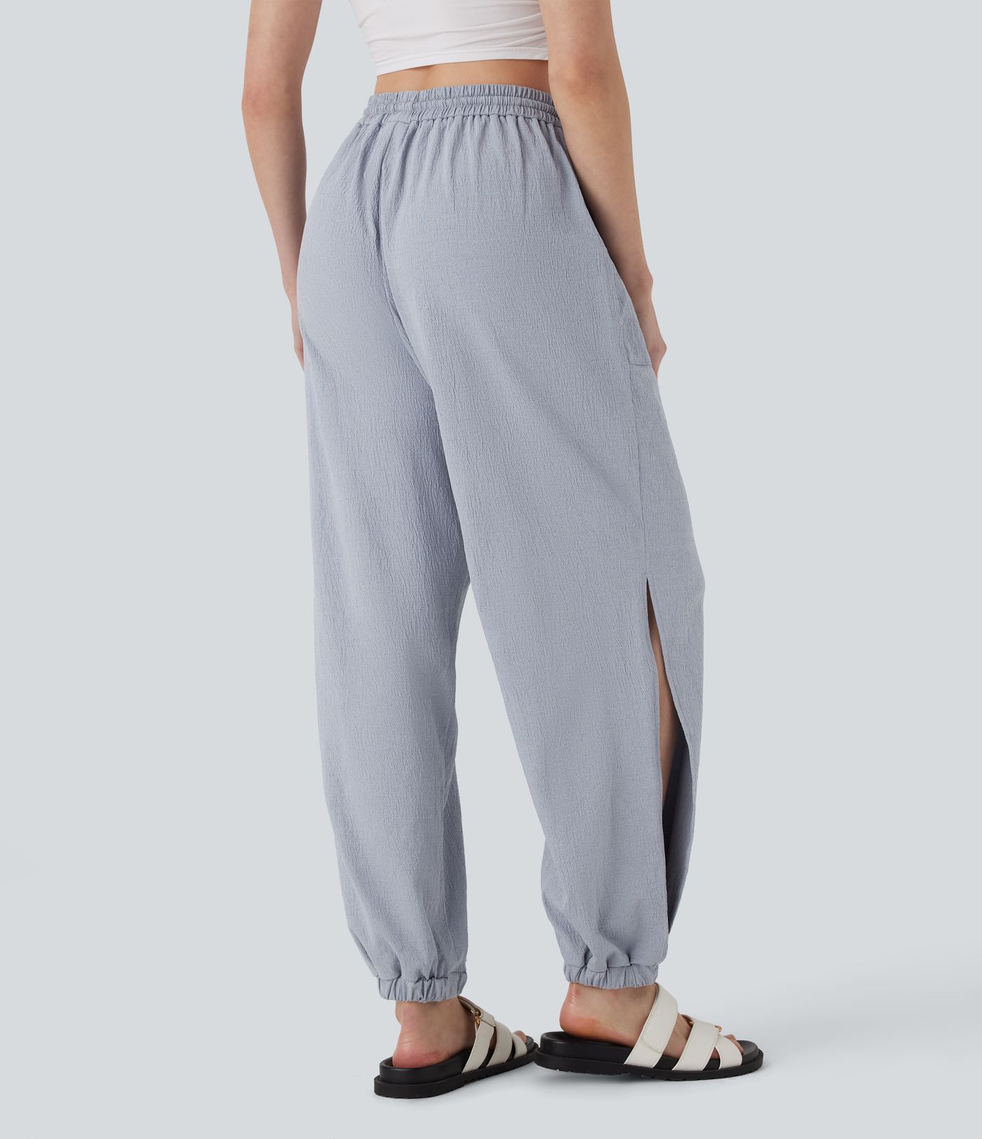 High Waisted Drawstring Split Casual Joggers with Pockets
