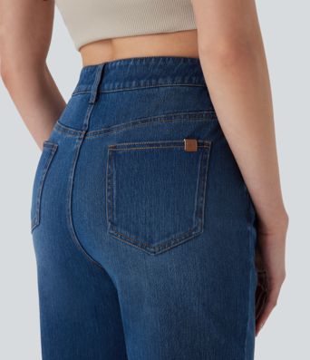 Halara Flex™ džíny s rovným střihem v midi výšce, vyprané, volnočasové, s kapsami