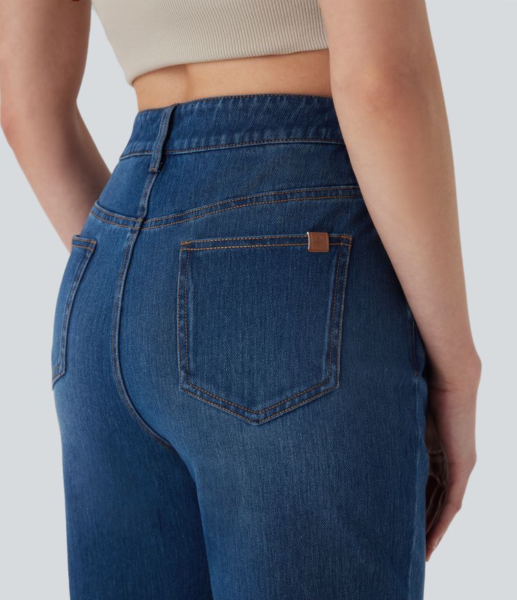 Halara Flex™ džíny s rovným střihem v midi výšce, vyprané, volnočasové, s kapsami