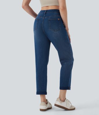 Halara Flex™ džíny s rovným střihem v midi výšce, vyprané, volnočasové, s kapsami