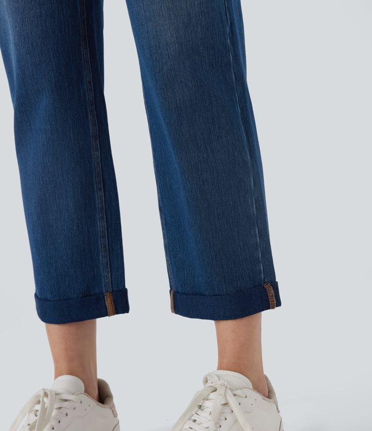 Halara Flex™ džíny s rovným střihem v midi výšce, vyprané, volnočasové, s kapsami