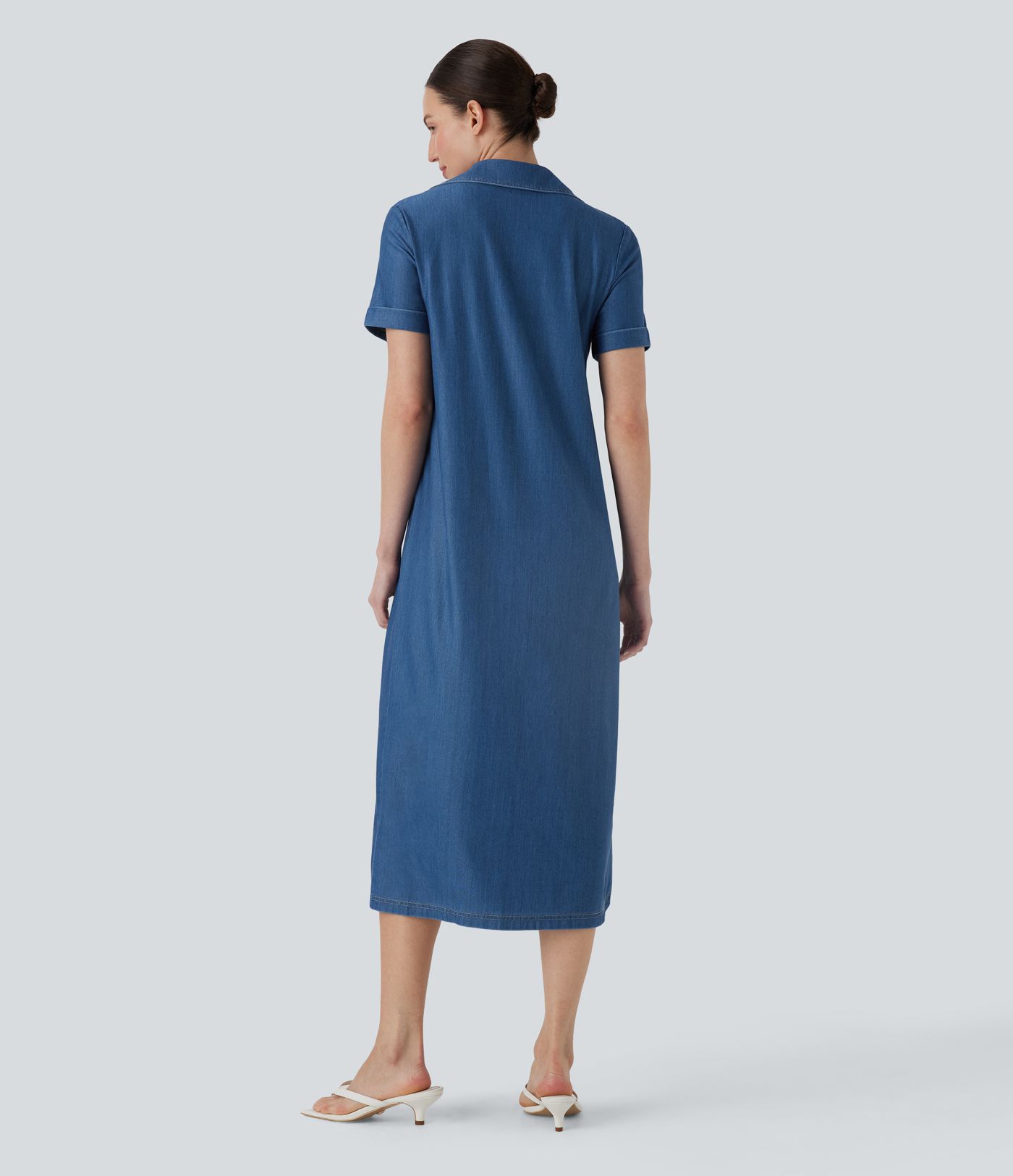 Halara Flex™ Short Sleeve Denim Midi Casual Dress with Pockets