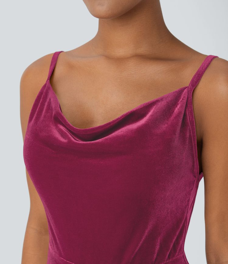 Robe de soirée longue sirène en velours avec dos nu, col bénitier et fronces