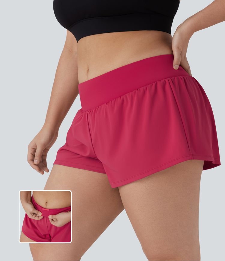 Plus Size Softlyzero™ Airy Low Rise Inside Drawstring 2-in-1 Cool Touch Yoga Shorts with Pockets
