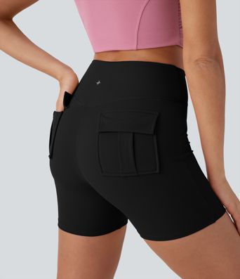 High Waisted Crossover Waffle Yoga Biker Shorts 2'' with Pockets