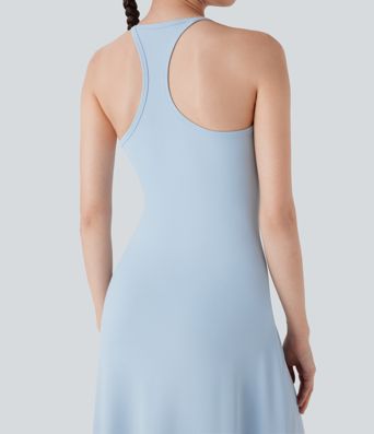 Vestido lencero midi casual con fruncido y espalda cruzada con escote en U