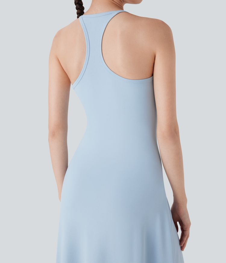 Vestido lencero midi casual con fruncido y espalda cruzada con escote en U