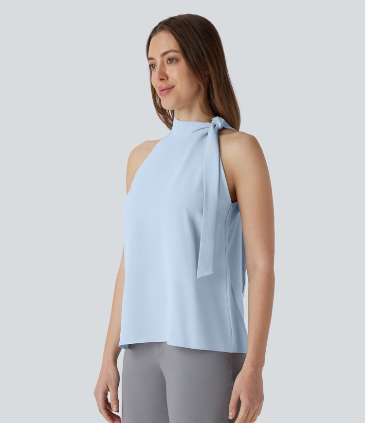 Halter Tie Neck Sleeveless Work Blouse