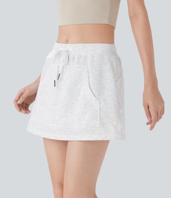 Combinaison mini 2 en 1 décontractée à taille haute et cordon avec poche kangourou