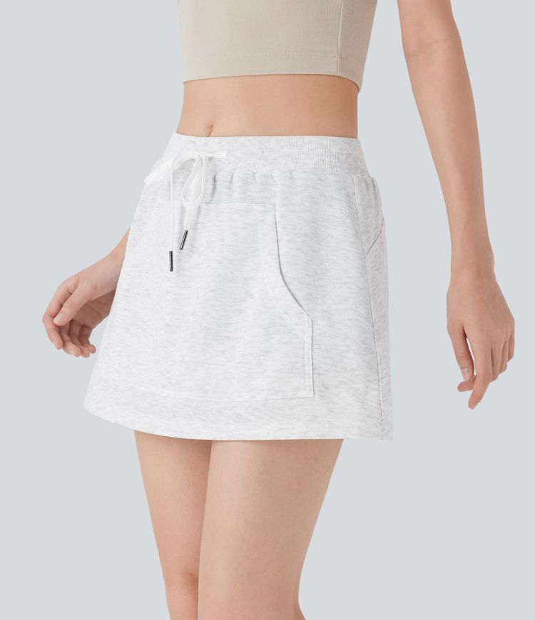 Combinaison mini 2 en 1 décontractée à taille haute et cordon avec poche kangourou