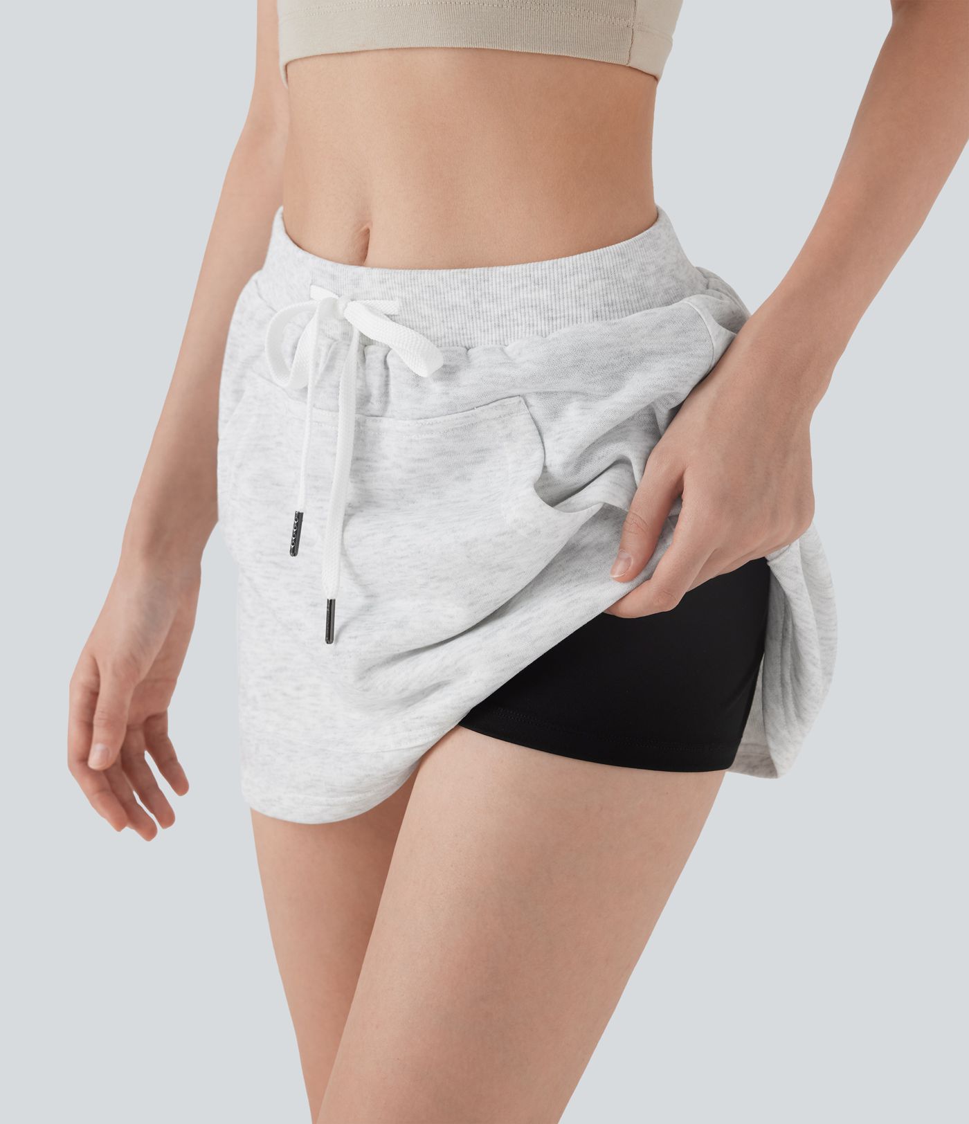 Combinaison mini 2 en 1 décontractée à taille haute et cordon avec poche kangourou