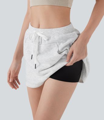 Combinaison mini 2 en 1 décontractée à taille haute et cordon avec poche kangourou