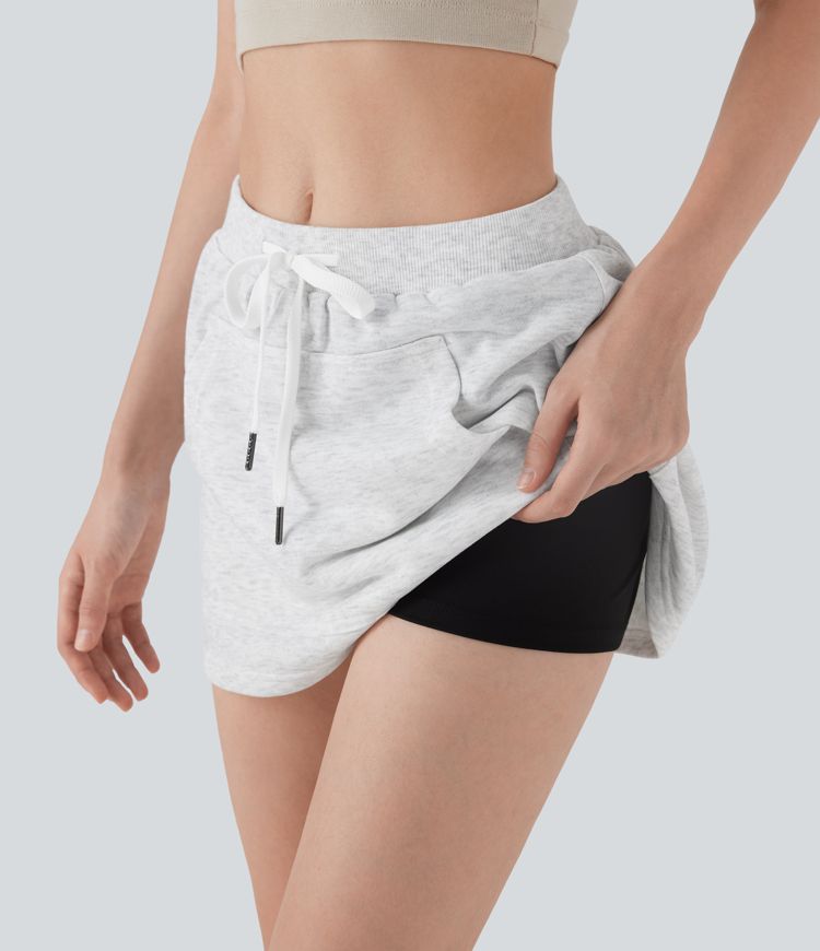 Combinaison mini 2 en 1 décontractée à taille haute et cordon avec poche kangourou