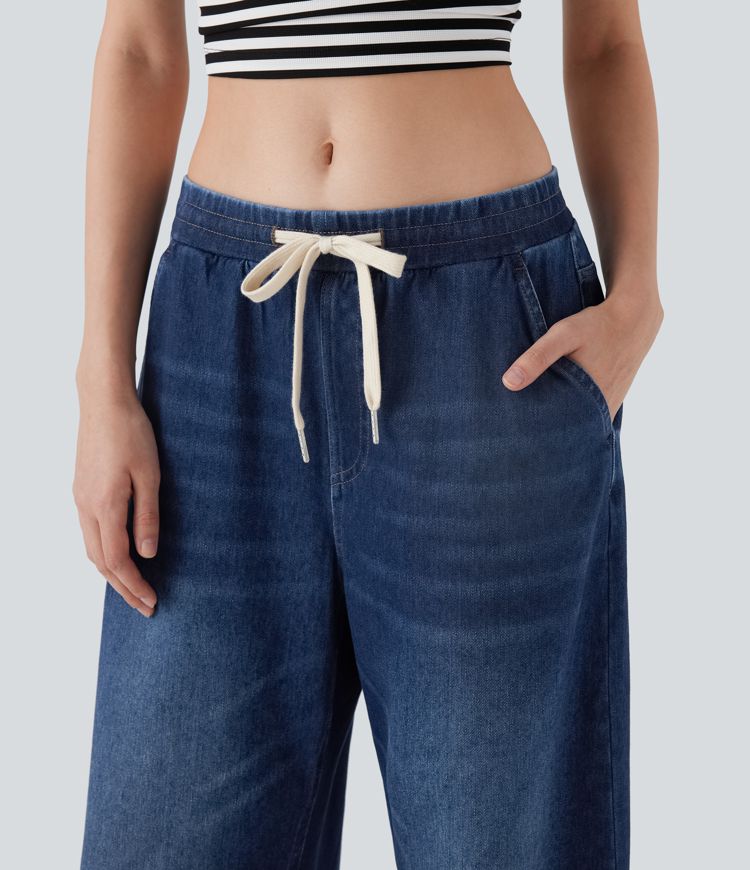 Jean ample en denim extensible à taille basse avec cordon Halara Flex™ avec multiples poches