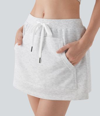 Combinaison mini 2 en 1 décontractée à taille haute et cordon avec poche kangourou