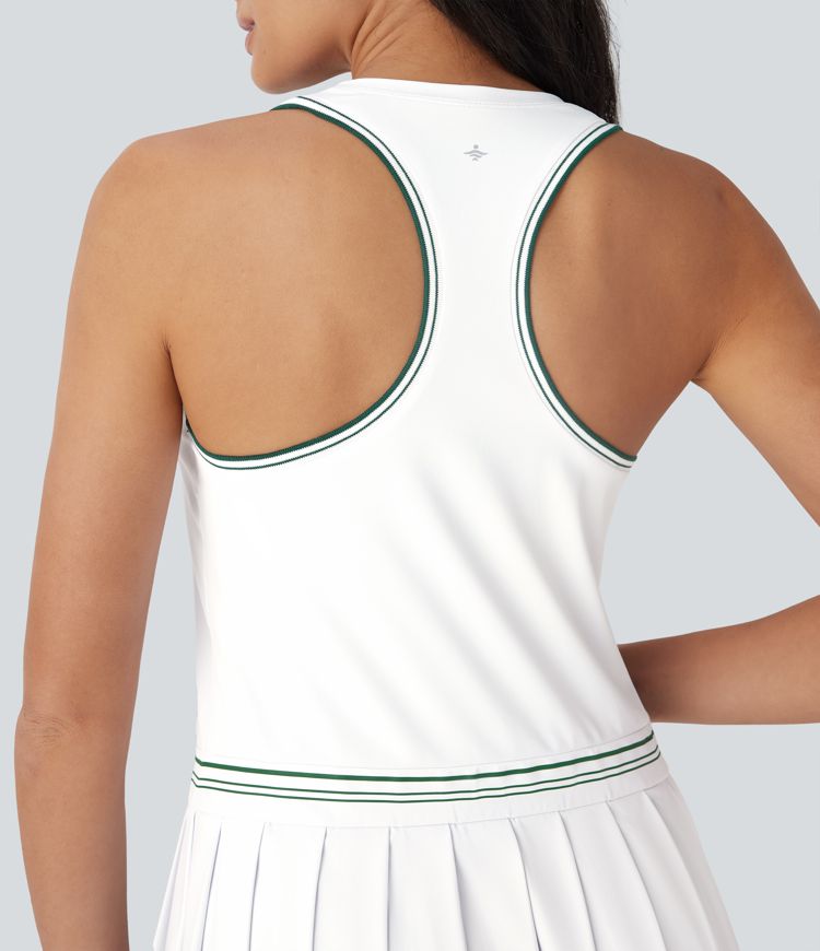 Vestido mini deportivo de tenis plisado con rayas, bloques de color y espalda cruzada