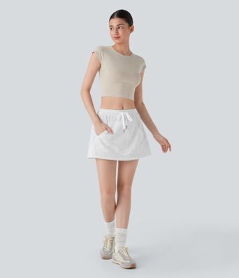 Combinaison mini 2 en 1 décontractée à taille haute et cordon avec poche kangourou