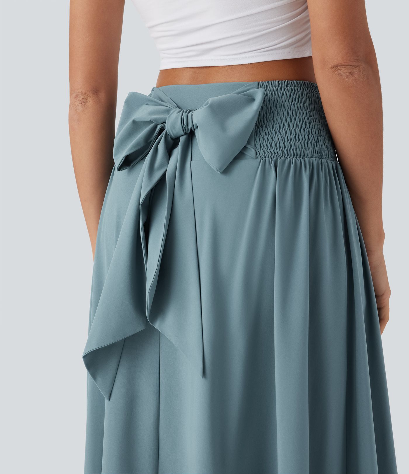 Breezeful™ High Waisted Shirred Tie Back Crossover 2-in-1 Flowy Quick Dry Casual Skirt with Pockets