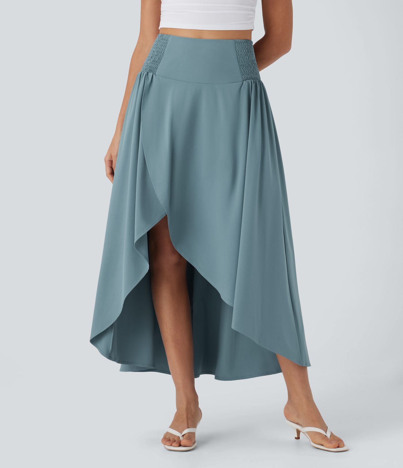 Breezeful™ High Waisted Shirred Tie Back Crossover 2-in-1 Flowy Quick Dry Casual Skirt with Pockets