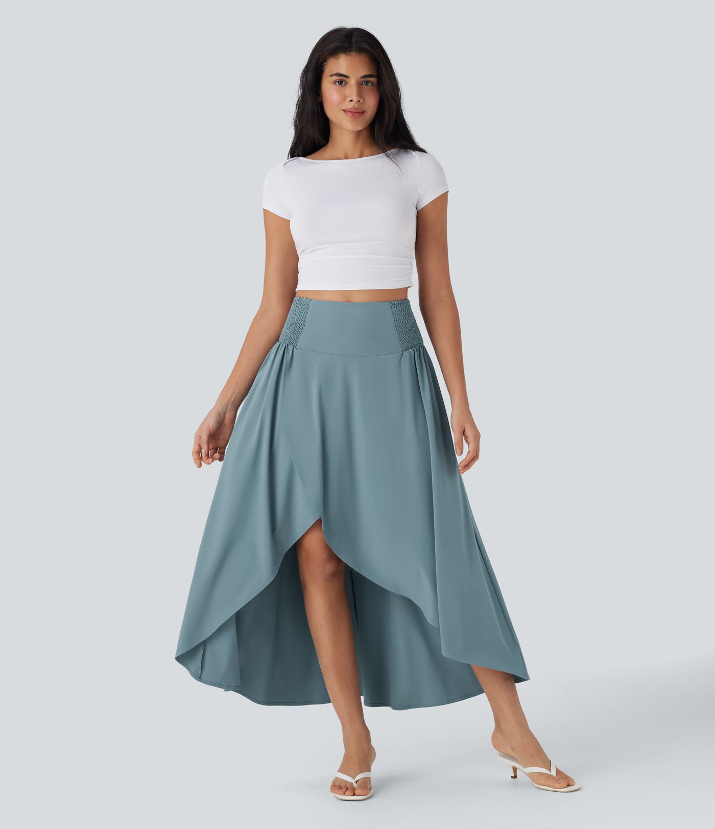 Breezeful™ High Waisted Shirred Tie Back Crossover 2-in-1 Flowy Quick Dry Casual Skirt with Pockets