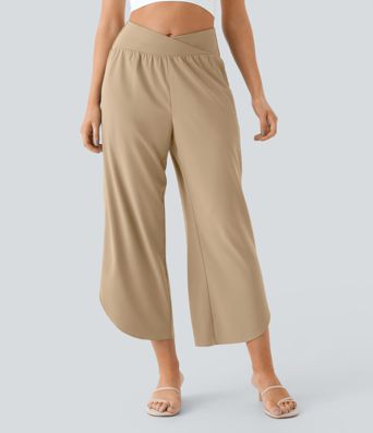 Breezeful™ High Waisted Crossover Quick Dry Resort Pants with Pockets