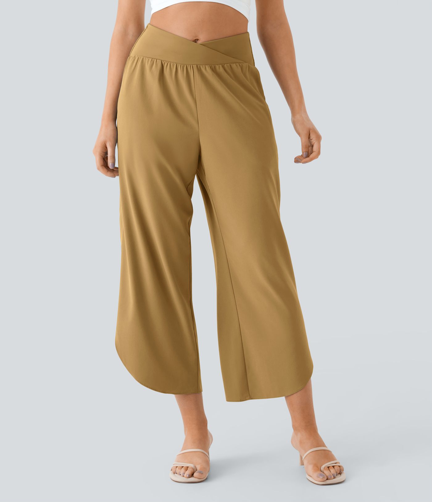Breezeful™ Pantalon Fluide Vacances Séchage Rapide Taille Haute Croisée Poches Latérales Plissées Fente Breezeful™ Pantalon Fluide Vacances Séchage Rapide Taille Haute Croisée Poches Latérales Plissées Fente