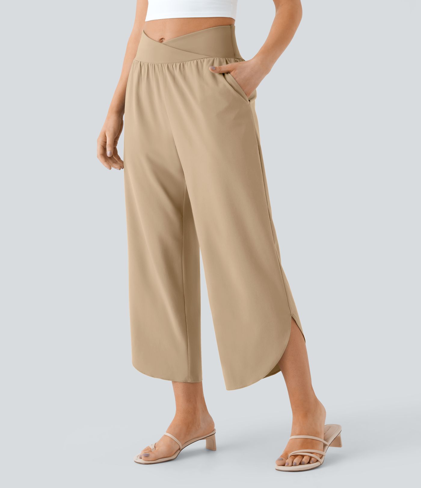 Breezeful™ High Waisted Crossover Quick Dry Resort Pants with Pockets