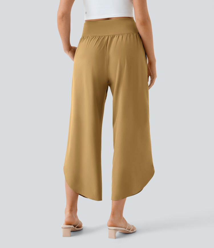 Breezeful™ Pantalon Fluide Vacances Séchage Rapide Taille Haute Croisée Poches Latérales Plissées Fente
